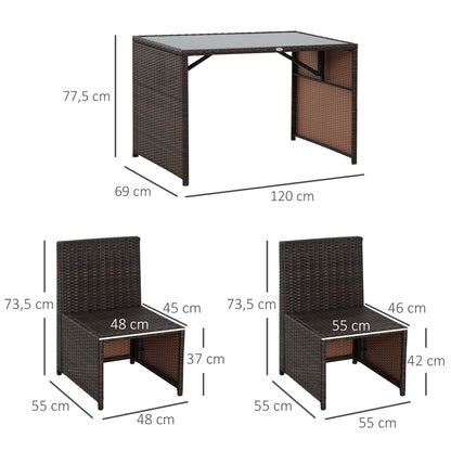 Outsunny 5-teiliges Polyrattan Gartenmöbel-Set, wetterfest Balkonmöbel für 4 Personen Terrassenmöbel mit Tisch 4 Stühle Kissen, Lounge-Set Essgruppe Sitzgruppe für Balkon, Garten, Braun+Khaki