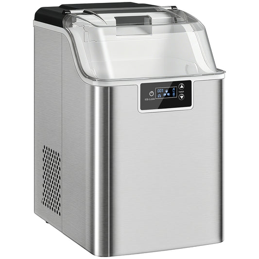 HOMCOM Eiswürfelmaschine, Eiswürfelspender, Ice-Maker, 20 kg/24h Eiswürfelbereiter mit 2,1 L Wassertank, Silber