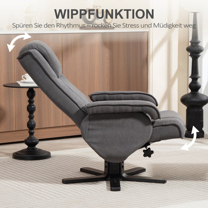 HOMCOM Schaukelbarer Relaxsessel mit Fußhocker, Stoffbezug in Samtoptik, drehbarer Polstersessel, Holzgestell, Grau