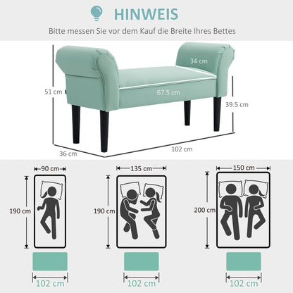 HOMCOM Gepolsterte Sitzbank für Schlafzimmer und Flur, bis 130 kg belastbar, 102 x 36 x 51 cm, Grün