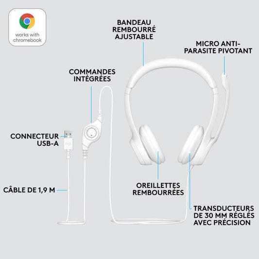 Logitech H390 Stereo wired helmet with antibruity microphone, USB -A - broken white