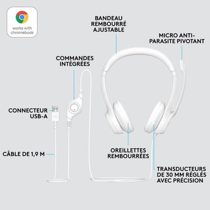 Logitech H390 Stereo wired helmet with antibruity microphone, USB -A - broken white