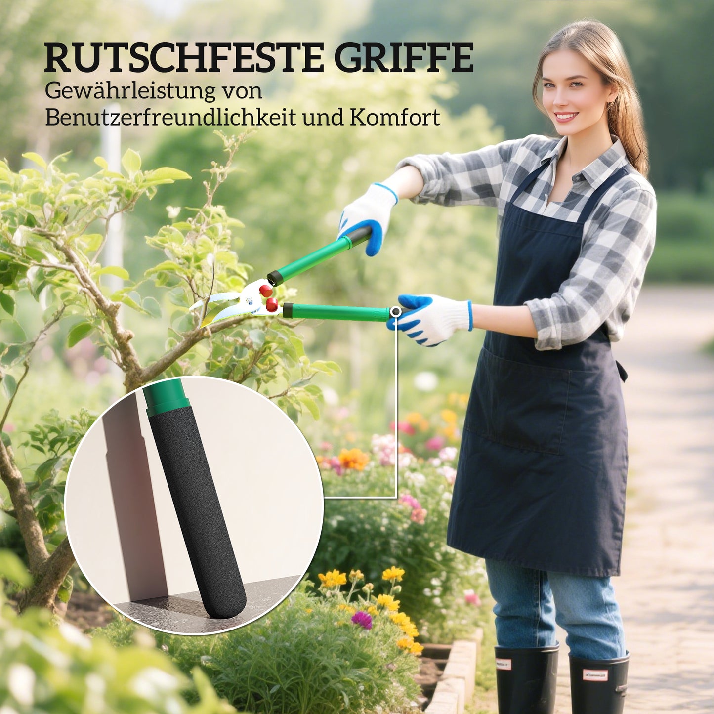 Outsunny Gartenschere Set 2-teilig Messerlänge 40 cm Astschere mit antihaftbeschichtete Metallklingen
