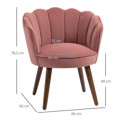HOMCOM Sessel Wohnzimmer Loungesessel in Muschelform Relaxsessel mit Holzbeine, Polstersessel Lesesessel mit Samtoptik, Polsterstuhl für Schlafzimmer Rosa