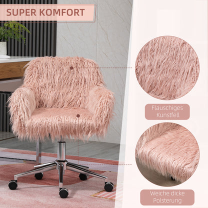 Vinsetto Chefsessel Drehstuhl Computerstuhl Schminkstuhl mit Kunstfell Sitzhöhenverstellung für Mädchen Kunstpelz Schaumstoff Rosa+Silber 57 x 60 x 75-85 cm