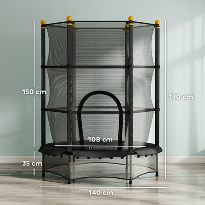 HOMCOM Trampolin für Kinder, Ø140 cm, mit Sicherheitsnetz, für innen und außen, Stahl, Kunststoff, belastbar bis 50 kg, Schwarz