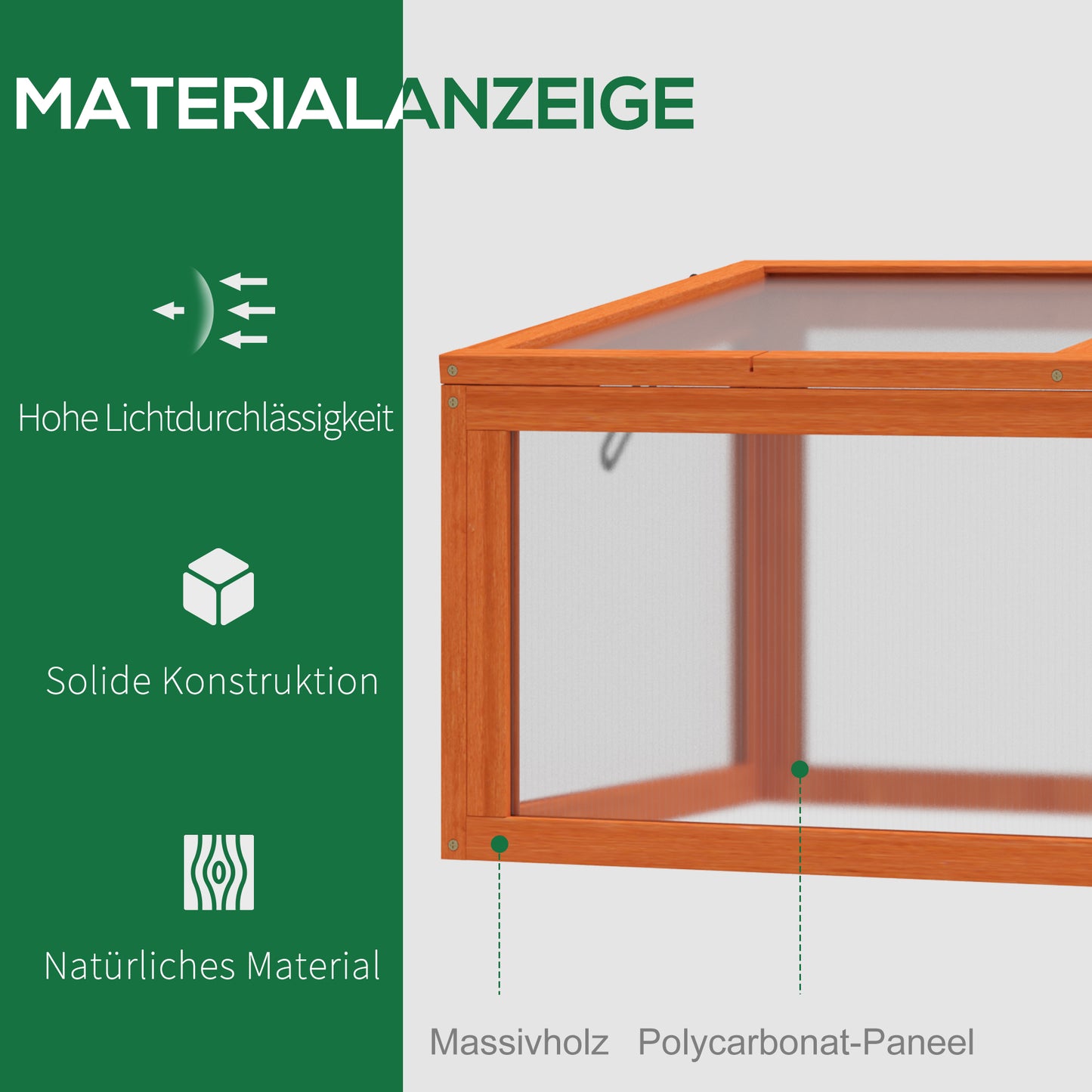 Outsunny Frühbeet Holz und Polycarbonat Treibhaus 90 x 46 x 40 cm Gewächshaus mit Abdeckung wetterfest Frühbeetkasten für Garten Pflanzenbeet Orange