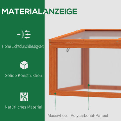 Outsunny Frühbeet Holz und Polycarbonat Treibhaus 90 x 46 x 40 cm Gewächshaus mit Abdeckung wetterfest Frühbeetkasten für Garten Pflanzenbeet Orange
