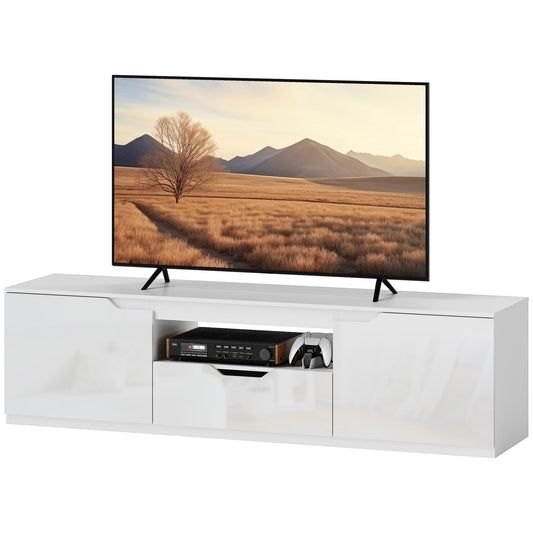 HOMCOM TV-Lowboard, Hochglanz, für Fernseher bis 65'', 3 Fächer, Schublade, 160 x 38 x 43 cm, Weiß