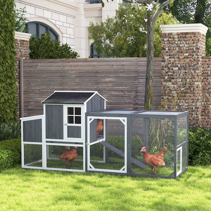 PawHut Hühnerstall mit Auslauf für 3-4 Hühner, 3-tlg. Nistkasten, 1,9 m² Fläche, Tannenholz, Grau