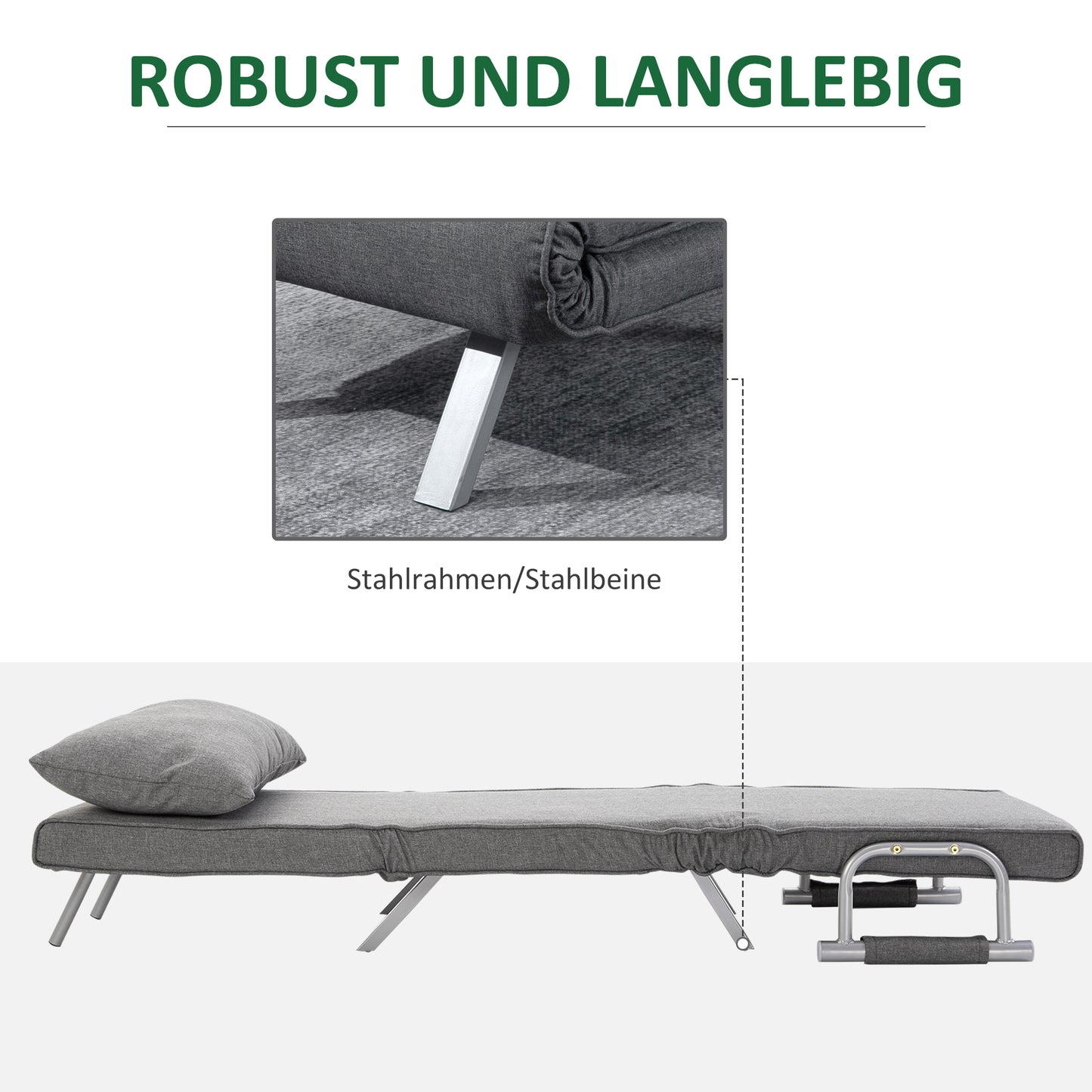 HOMCOM 3 in 1 Schlafsessel Klappbar Schlafsofa mit Bettfunktion Verstellbarer Rückenlehne Kissen Gästebett in Leinenoptik, Relaxsessel Klappsessel für Wohnzimmer Schlafzimmer 65 x 69 x 80 cm Hellgrau