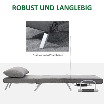 HOMCOM 3 in 1 Schlafsessel Klappbar Schlafsofa mit Bettfunktion Verstellbarer Rückenlehne Kissen Gästebett in Leinenoptik, Relaxsessel Klappsessel für Wohnzimmer Schlafzimmer 65 x 69 x 80 cm Hellgrau