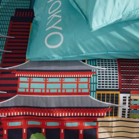 Bedding set - TODAY - JAVA - 2 people - 240x220 cm - Cotton - Tokyo print - Blue