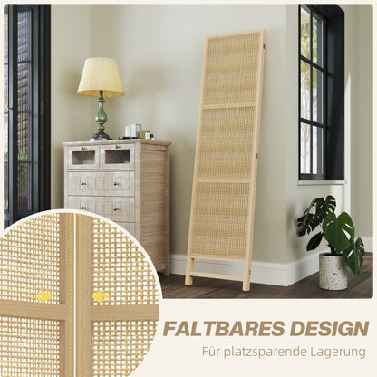 HOMCOM 3-teiliger Raumteiler, 180 cm faltbarer Wandschirm, Freistehender Raumtrenner mit handgewebtem Design für Zuhause, Natur