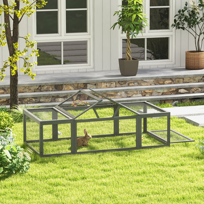 Pawhut Freilaufgehege für Kleintiere Aufklappbares Dach Tannenholz Grau