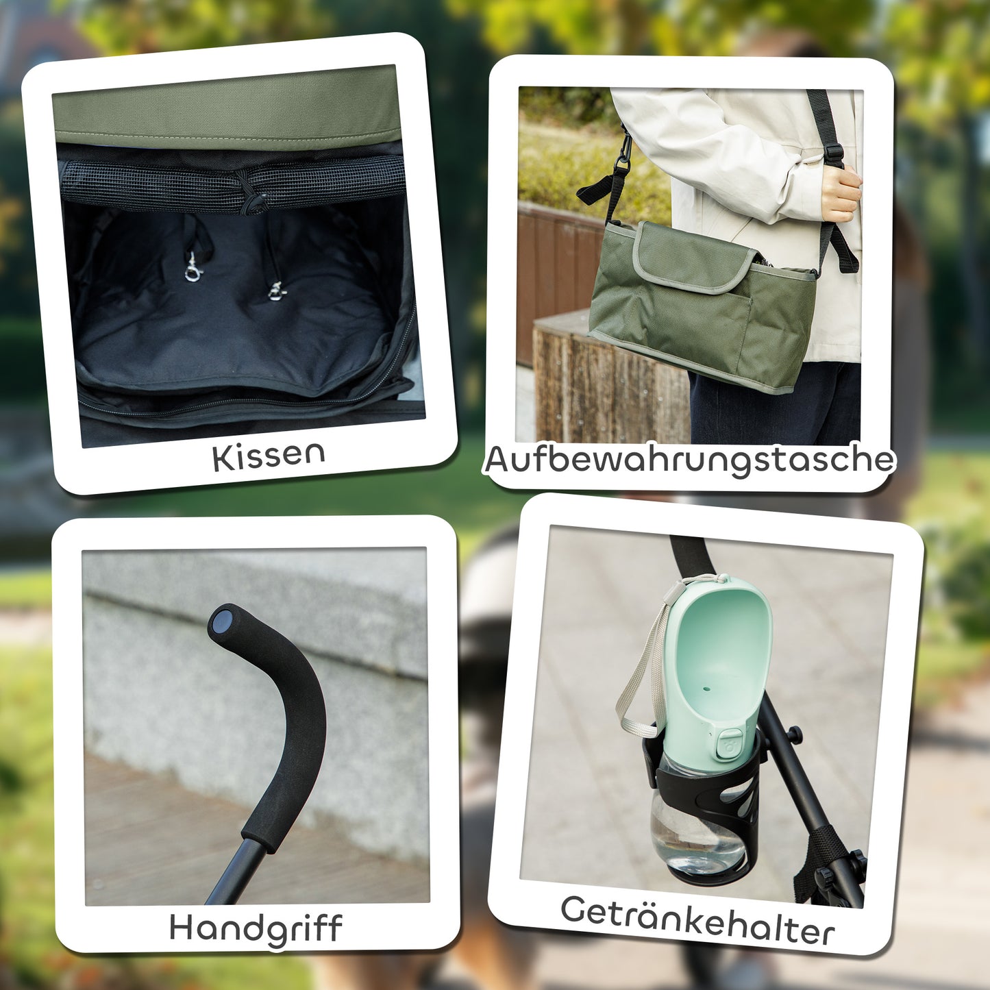 PawHut Haustierwagen, Sicherheitsleinen, Netzfenster, 76L x 44B x 103H cm, Dunkelgrün