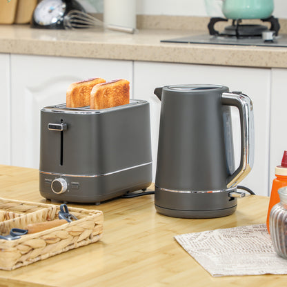HOMCOM Set aus 1,7 L Wasserkocher und Toaster mit 6 Bräunungsstufen, Grau