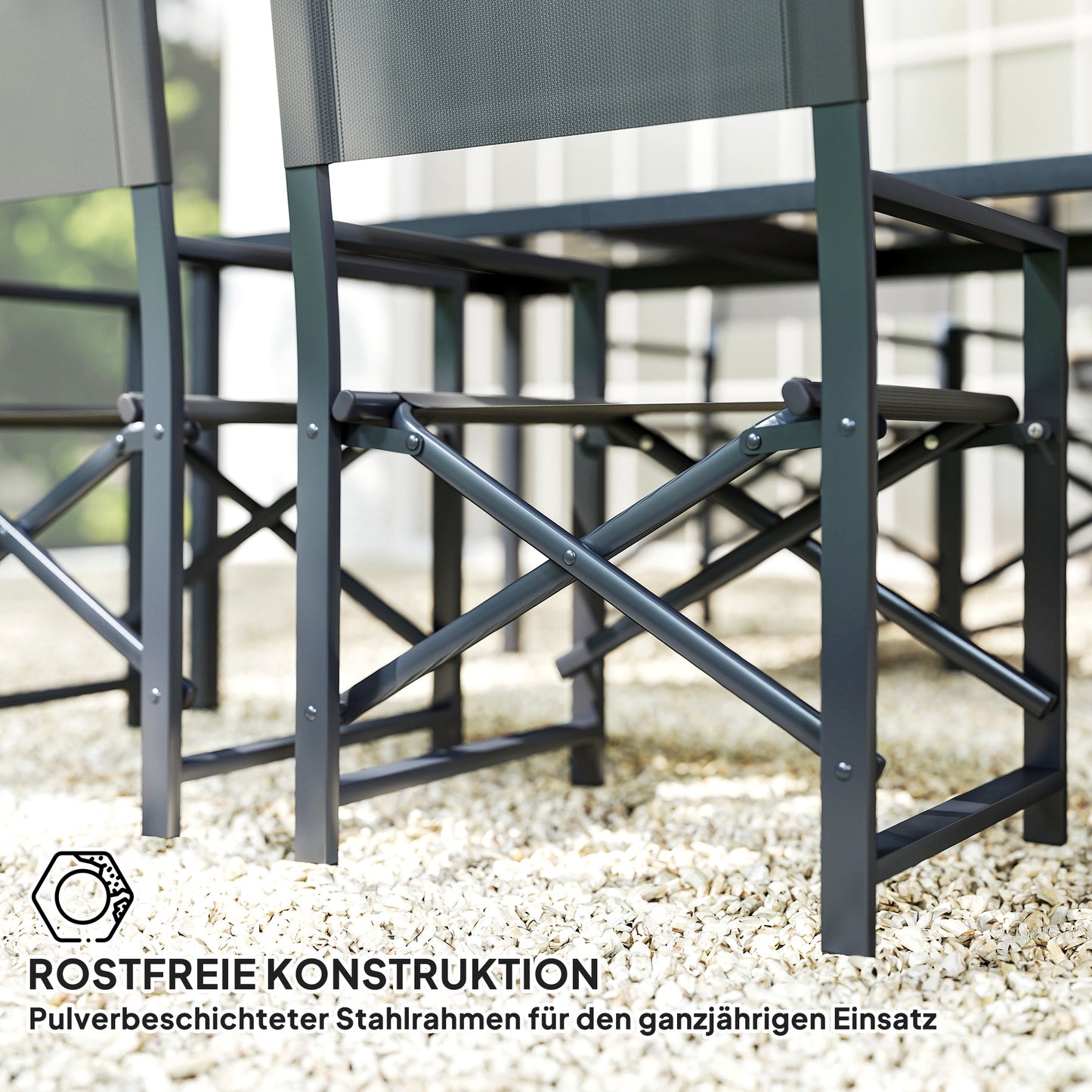 Outsunny Sitzgruppe 5-teilig Essgruppe Stahl für 4 Personen Esstisch mit 4 klappbar Stühlen Glastisch Grau