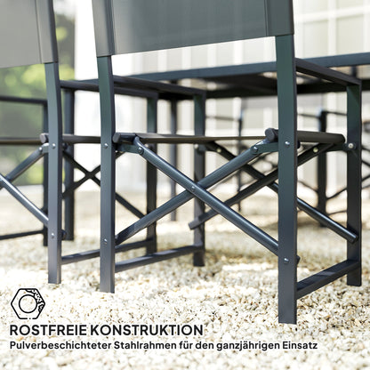 Outsunny Sitzgruppe 5-teilig Essgruppe Stahl für 4 Personen Esstisch mit 4 klappbar Stühlen Glastisch Grau