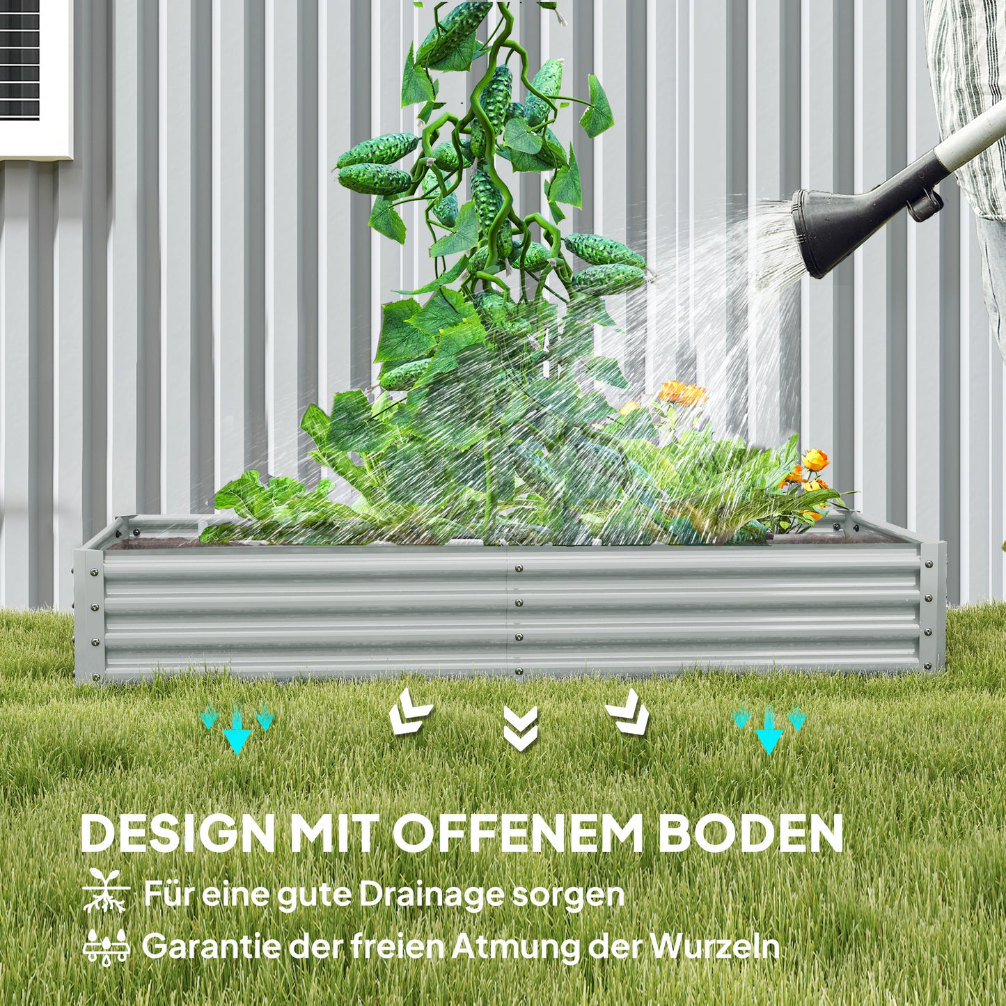 Outsunny Hochbeet aus Stahl, Wetterbeständig Pflanzbeet mit Anti-Schnittkante Frühbeet