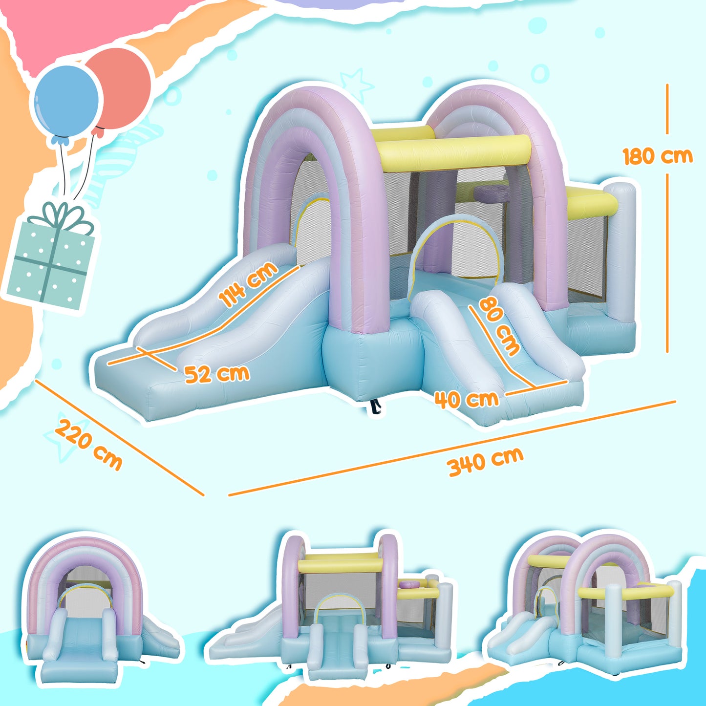 AIYAPLAY Hüpfburg, Bällebad, 2 Rutschen, Oxford-Gewebe, UV-beständig, Gebläse, Bunt