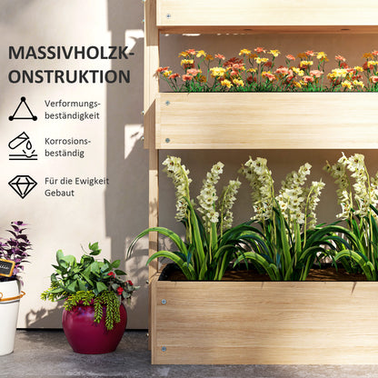 Outsunny Hochbeet Holz, 4 Ebene Pflanzbeet mit Entwässerungslöcher Frühbeet Gartenbeet 88,5 x 45 x 140 cm Naturholz