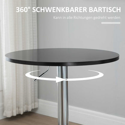 HOMCOM Bartisch modern rund Esstisch 360° Drehtisch höhenverstellbarer Bistrotisch Stehtisch Küchentisch Stahl Schwarz Ø61 x 70-90 cm