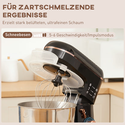 HOMCOM Standmixer, Küchenmaschine, Rührgerät, 6 Stufen, 5,5L Edelstahlschüssel, Schwarz