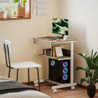 HOMCOM Roll-Schreibtisch mit Schublade und Regalen, 4 Räder, kompakt, Spanplatte, Metall