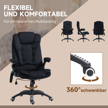 Vinsetto Bürostuhl mit Massage- & Wärmefunktion, ergonomisch, höhenverstellbar, Schwarz