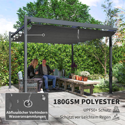 Outsunny Pergola Pavillon ca. 3,5x3m Aluminium Stabil winterfest Sonnenschutz mit verstellbares Schiebedach Grau