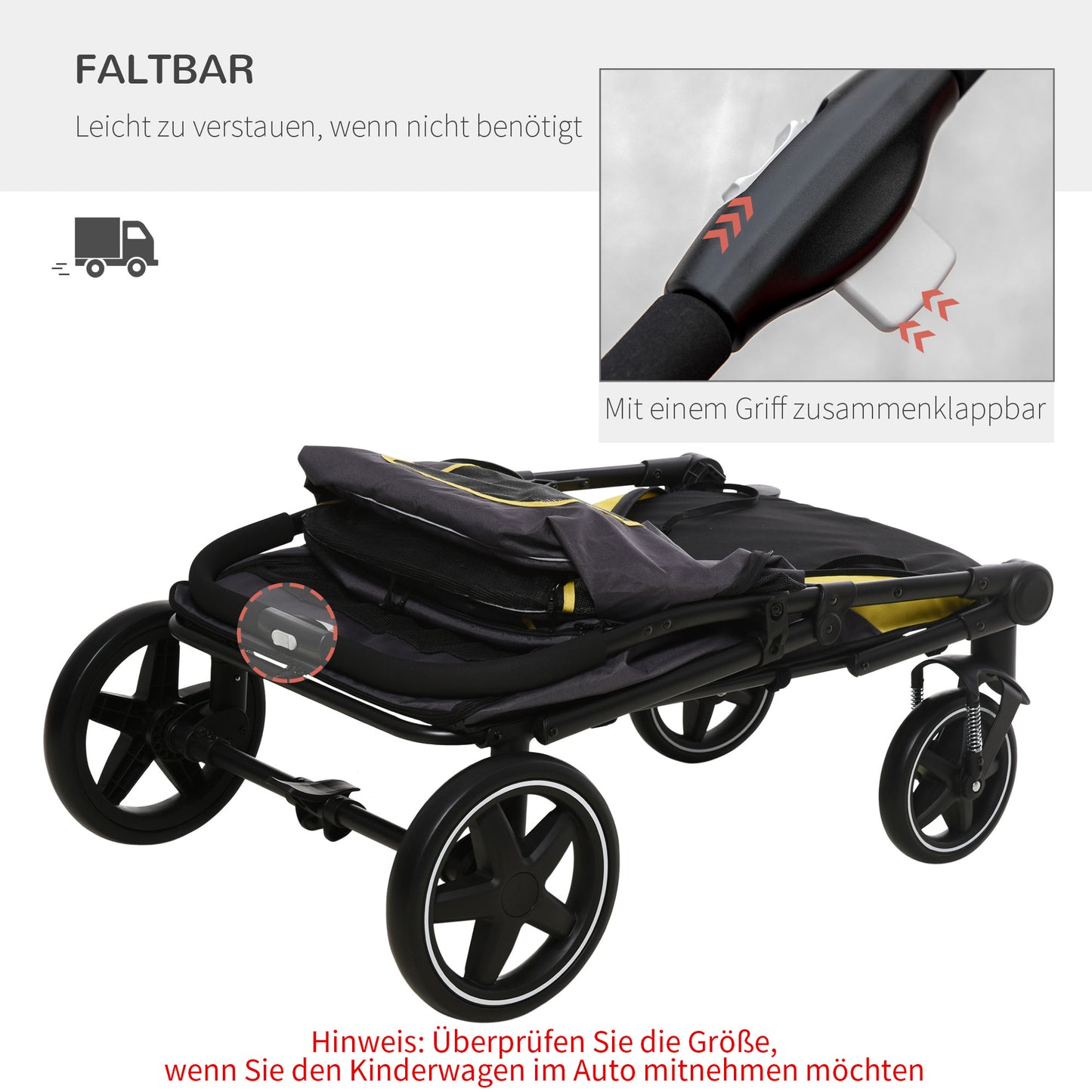 PawHut Hundetrolley bis 30kg klappbar One-klick-system 2 Sicherheitsleinen Aufbewahrungstaschen Gepolsterter Griff Dunkelgrau