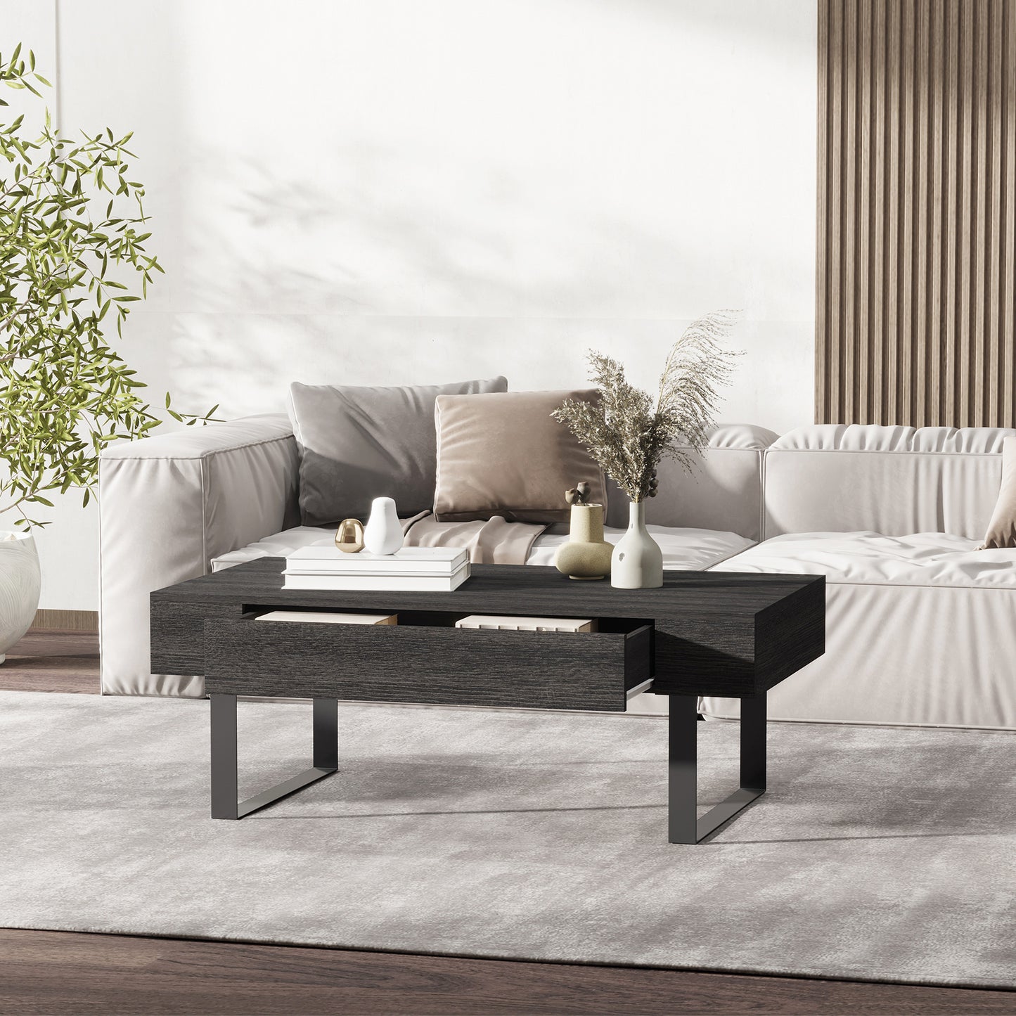 HOMCOM Couchtisch Wohnzimmertisch mit Schublade Modern Sofatisch mit Metallrahmen Beistelltisch Kaffeetisch für Wohnzimmer 110 x 60 x 40 cm, Dunkelgrau