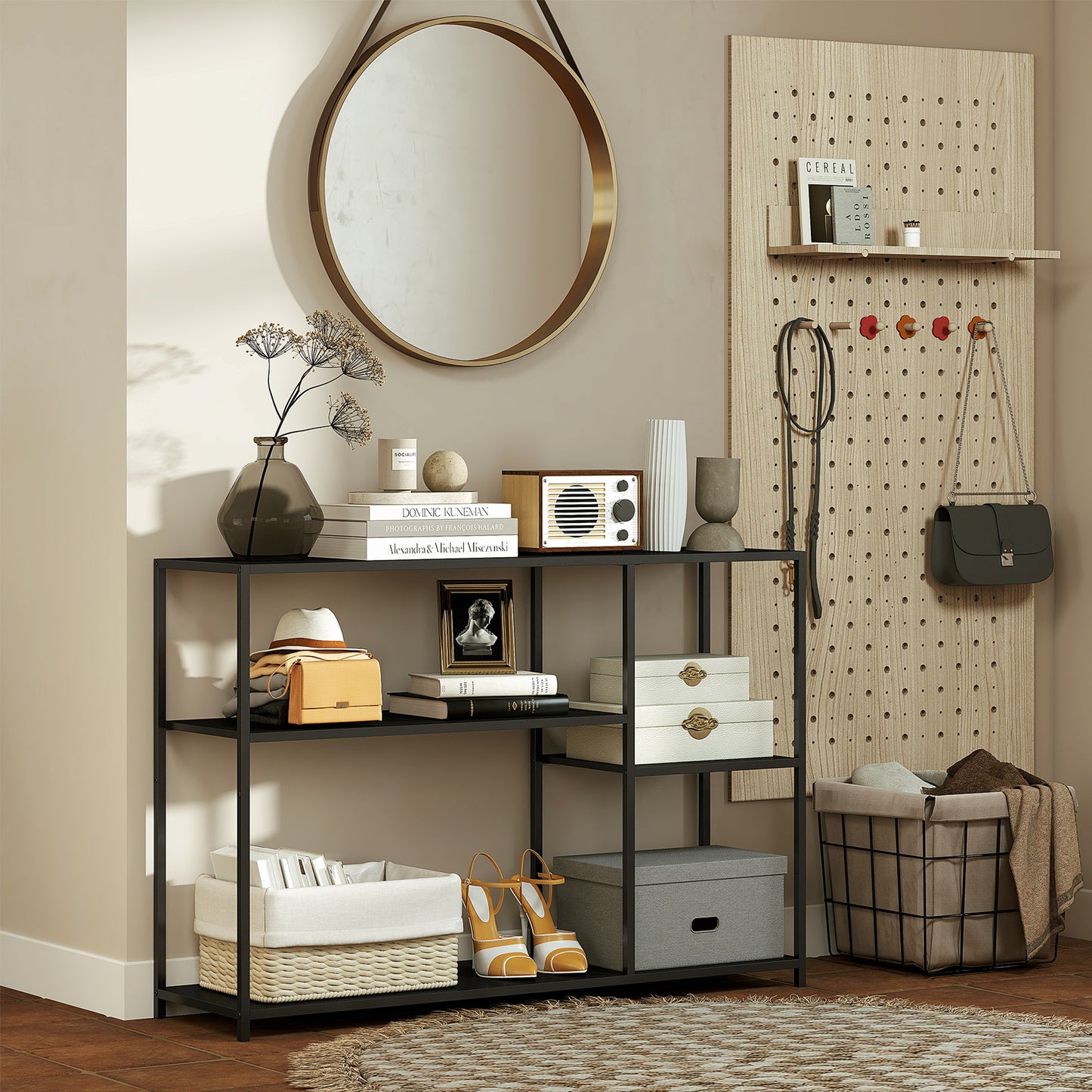 HOMCOM Konsolentisch, 4 Ebenen, Stahlrahmen, für Flur, Wohnzimmer, Schwarz