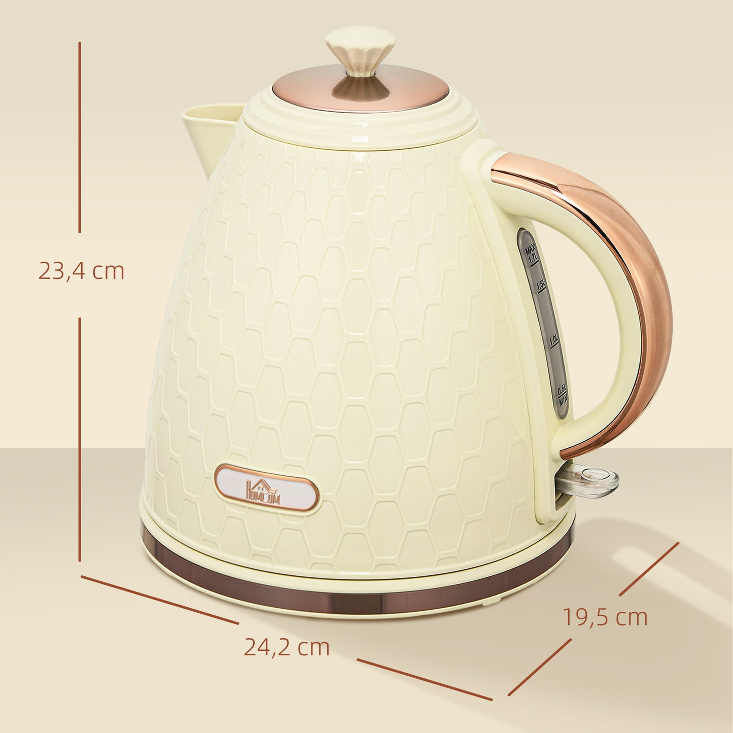 HOMCOM Wasserkocher, 2200W, Sichtfenster, Filter, Schnellkocher, Beige