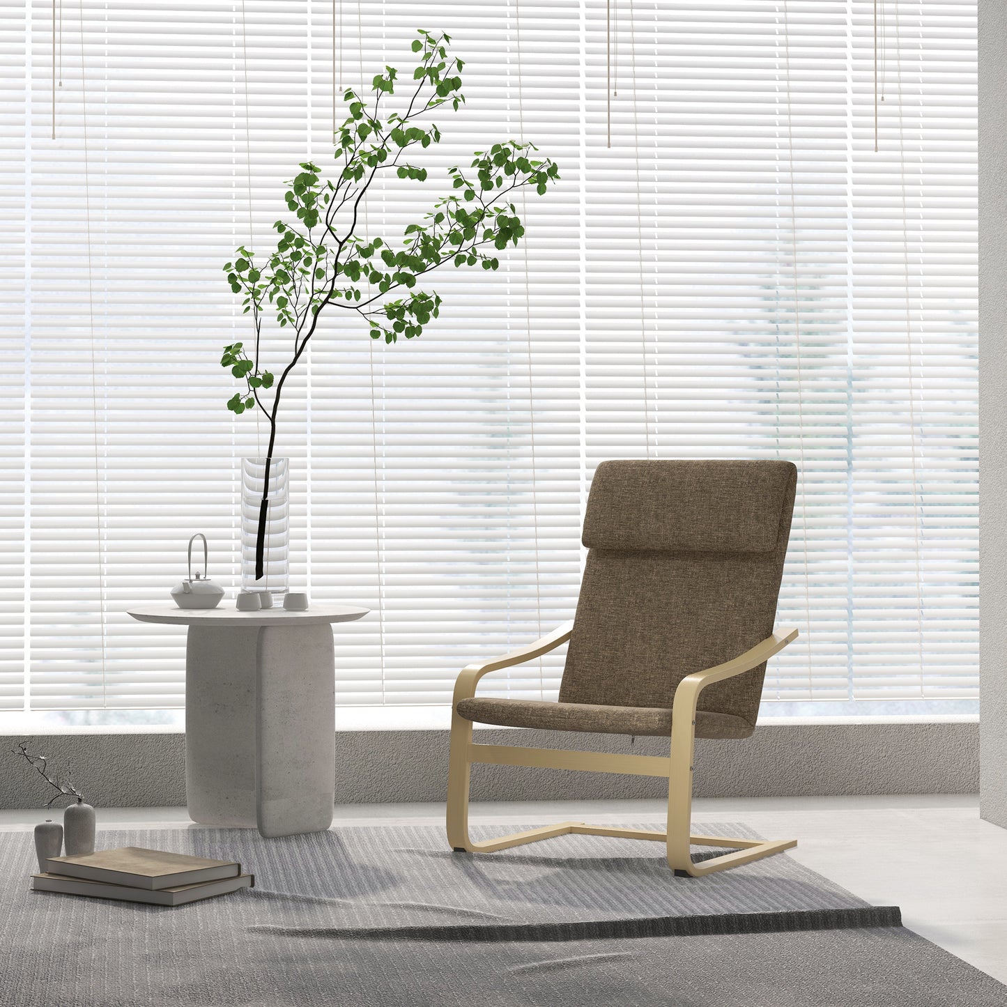 HOMCOM Sessel mit Kopfstütze und Armlehnen, Bezug in Leinenoptik, Holzgestell, Braun + Natur