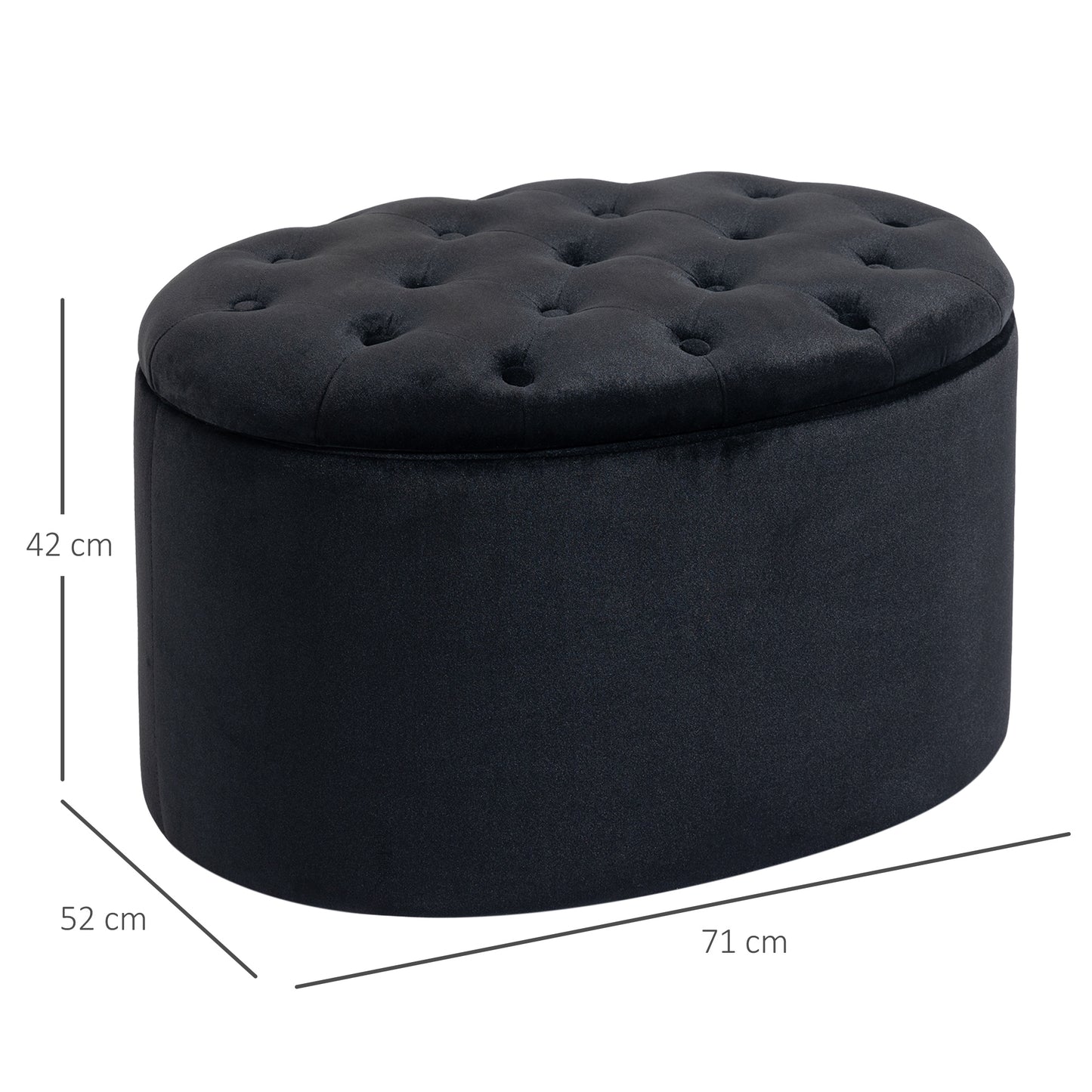 HOMCOM Sitzbank mit Stauraum Polsterbank mit Samtoptik, Sitztruhe Ovale Form, Truhenbank für Wohnzimmer Schlafzimmer Flur 71 x 52 x 42 cm, Schwarz