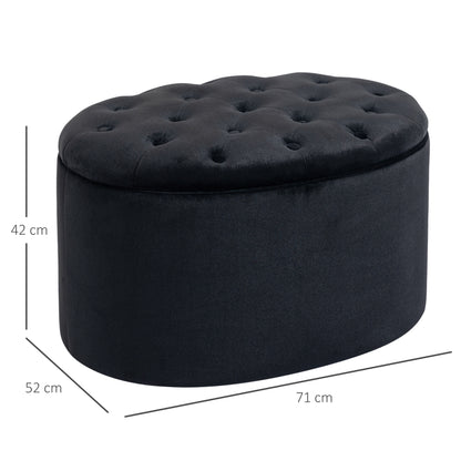 HOMCOM Sitzbank mit Stauraum Polsterbank mit Samtoptik, Sitztruhe Ovale Form, Truhenbank für Wohnzimmer Schlafzimmer Flur 71 x 52 x 42 cm, Schwarz