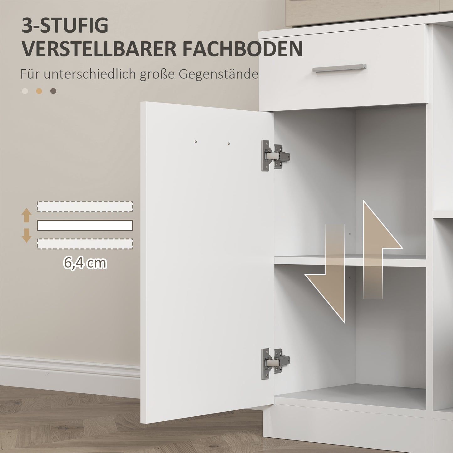 HOMCOM Küchenschrank, Buffet mit Schublade, Soft-Close Türen, 80 x 35 x 180 cm, Weiß