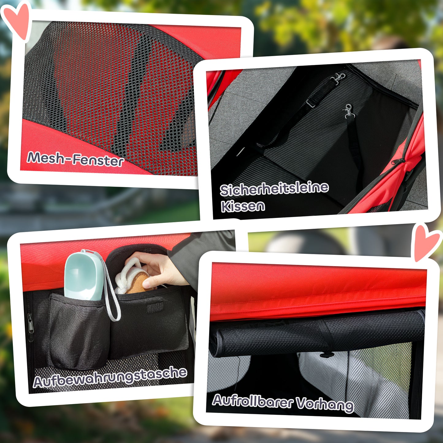 PawHut Hundewagen Hundebuggy klappbar für Hunde & Katzen bis 30 kg 110 x 65 x 102 cm Rot