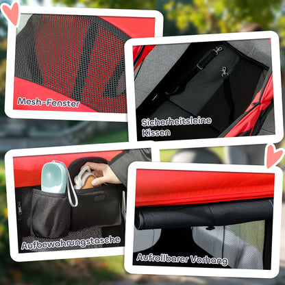 PawHut Hundewagen Hundebuggy klappbar für Hunde & Katzen bis 30 kg 110 x 65 x 102 cm Rot