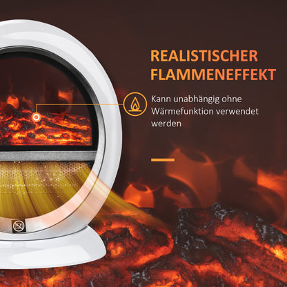 HOMCOM LED Elektrokamin Mini Tisch Standkamin Kaminofen mit Flammeneffekt 1500W ABS-Kunststoff Weiß 30,5 x 18 x 35 cm