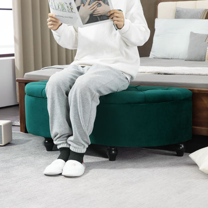 HOMCOM Hocker mit Stauraum, Sitztruhe, gepolstert, soft-close Deckel, Samtoptik, 120 x 46 x 42 cm, Dunkelgrau