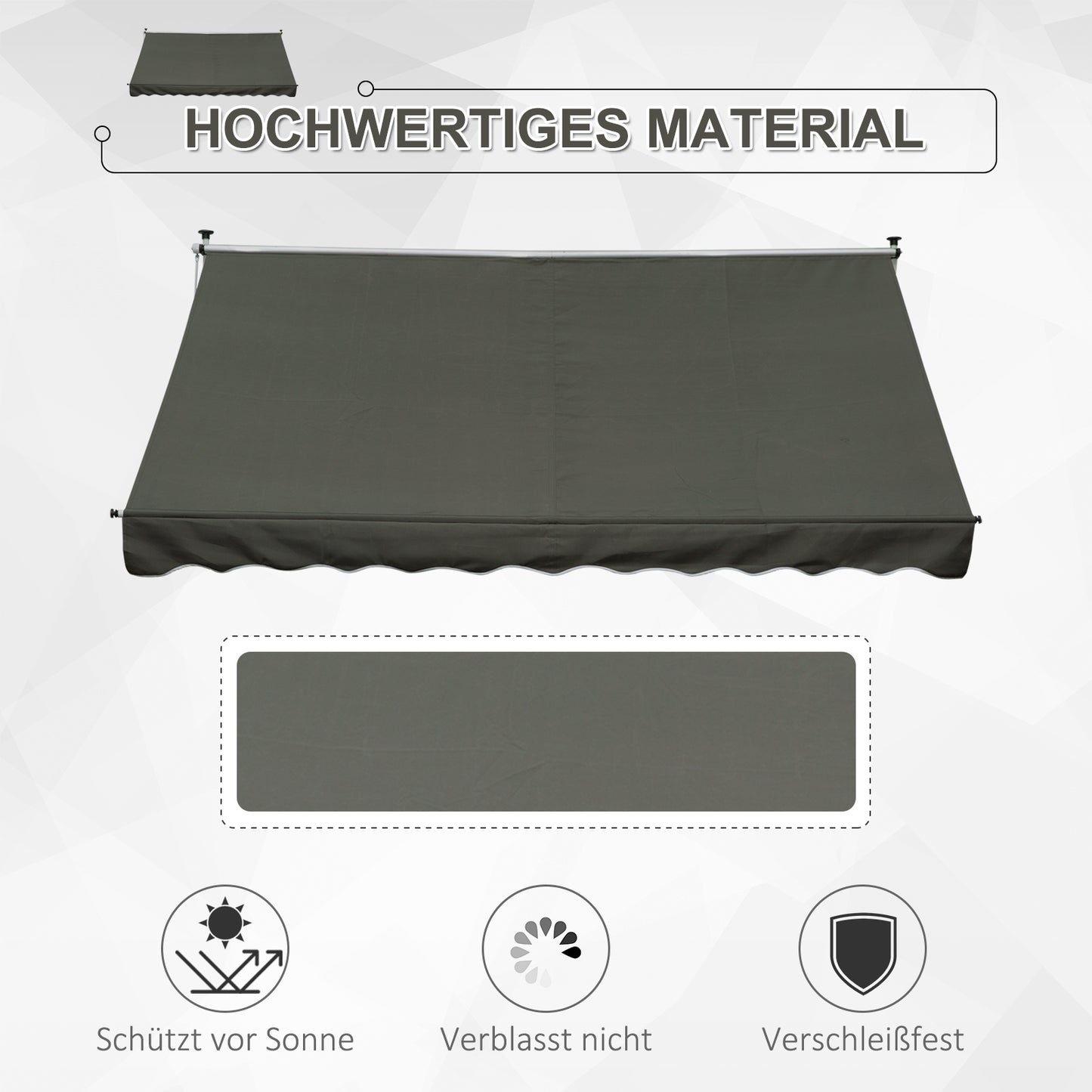 Outsunny Klemmmarkise mit Handkurbel höhenverstellbar Gelenkarmmarkise schmutzabweisend, witterungsbeständig Balkonmarkise 150cm breit Terrassenmarkise für Terrasse Balkon Veranda Grau