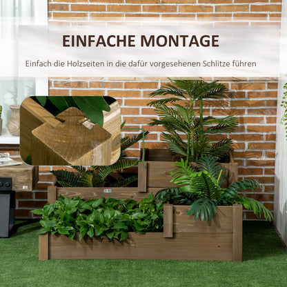 Outsunny Hochbeet, 4 Pflanzgefäße auf 3 Stufen, wetterbeständig, Massivholz, 122 cm x 122 cm x 51 cm, Natur