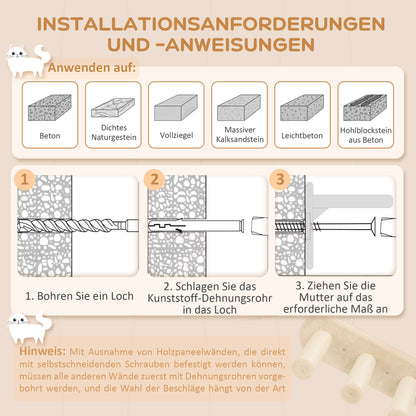 PawHut Katzentreppen-Set, Wand- och Deckenmontage, för Katzen till 5 kg, Beige