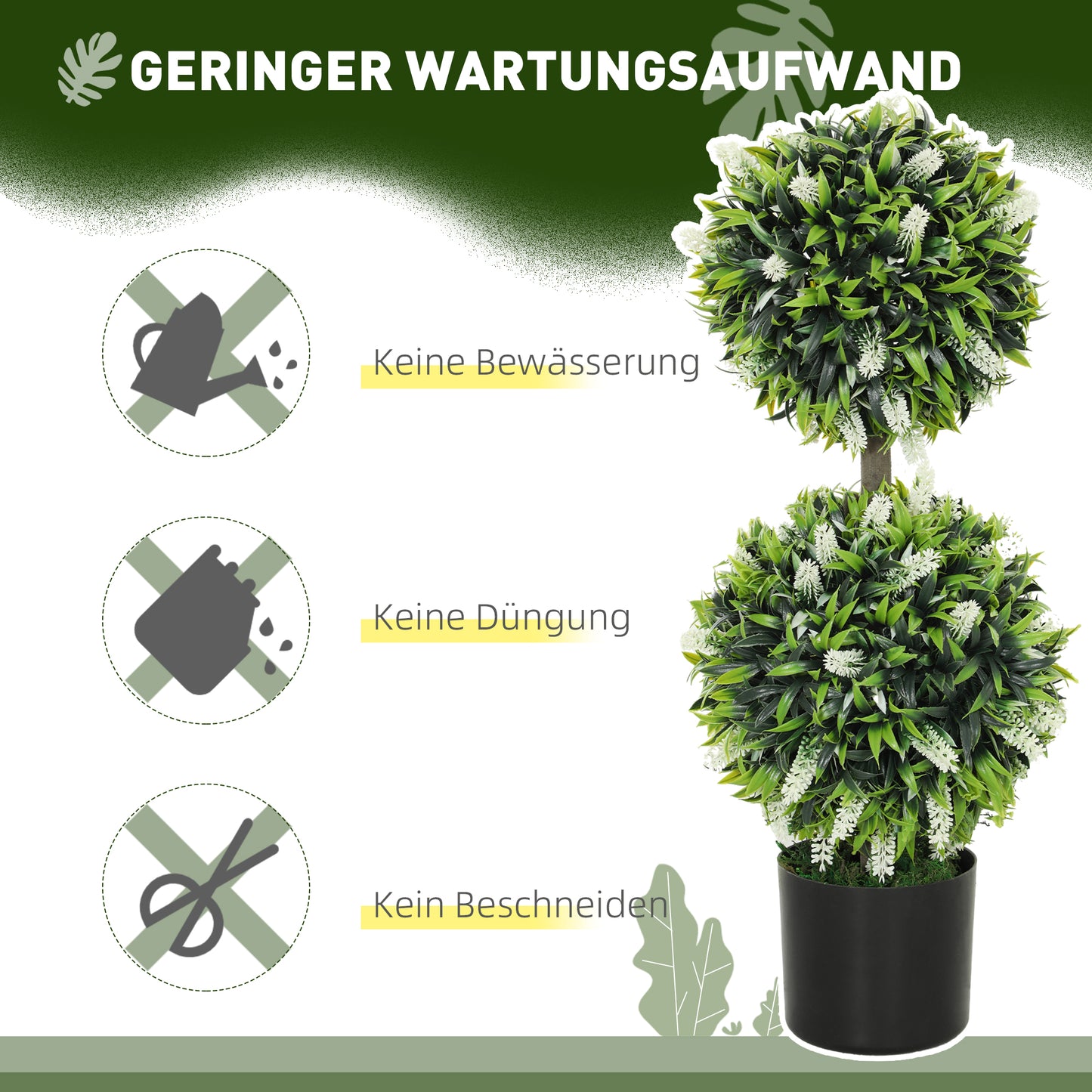 HOMCOM 2er-Set Künstliche Pflanzen, UV-beständige Kunstpflanze im Blumentopf, 70 cm Zimmerpflanze für Wohnzimmer, Garten