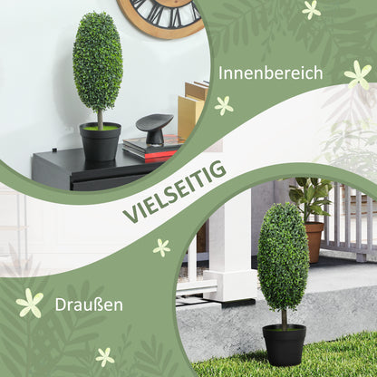 HOMCOM 2er-Set künstliche Pflanzen, UV-beständige Kunstbäume im Topf, Kunststoff, Zement, Grün