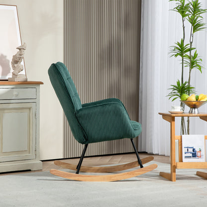 HOMCOM Schaukelstuhl, Buchenholz-Kufen, dicke Polsterung, Dunkelgrün, bis 120 kg