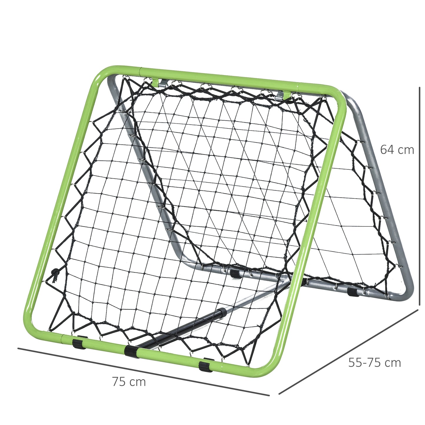 HOMCOM Fußball Rebounder Kickback Tor Rückprallwand Netz für Baseball Basketball beidseitiger Rückprall Verstellbar in 5 Stufen Metall Grün+Schwarz 75 x 75 x 64 cm